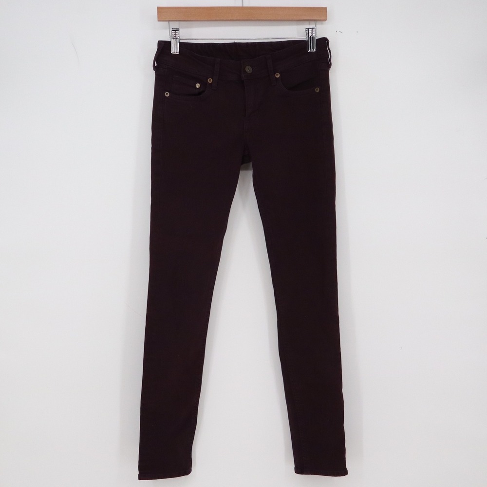 H&M Jeans Womens 27/30 Skinny Low Waist Burgundy Plum &Denim Stretch Excellent